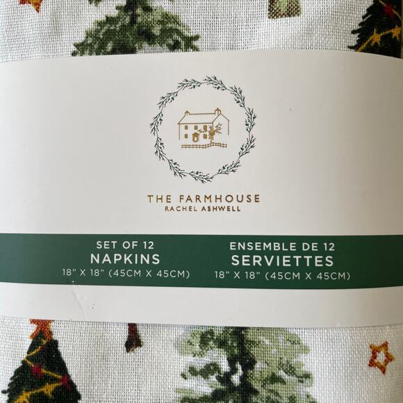Rachel Ashwell Farmhouse CHRISTMAS TREE Cotton Napkins 12pc Green White New - Picture 8 of 16